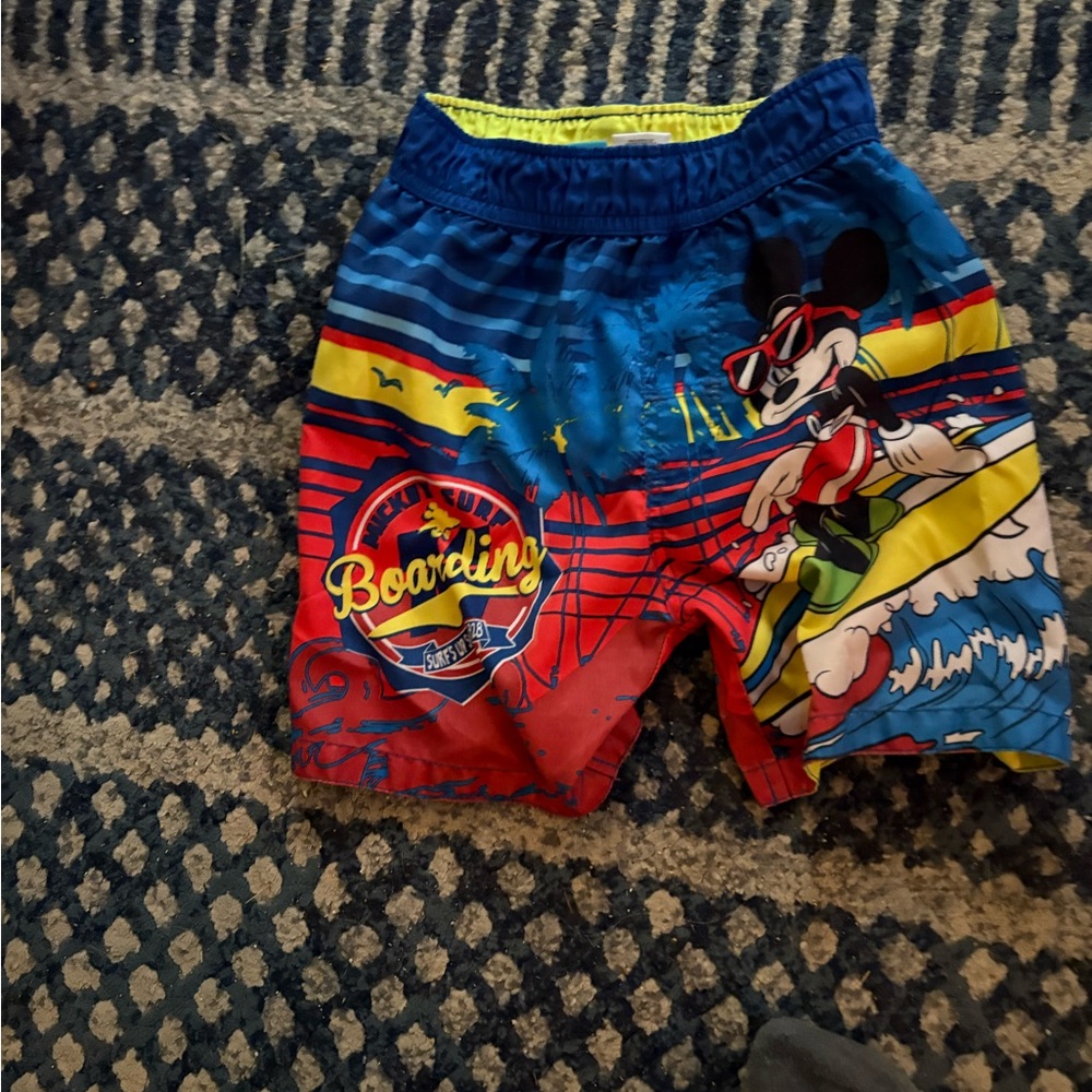 Disney Kids' Blue and Red Mickey Mouse Surf Shorts